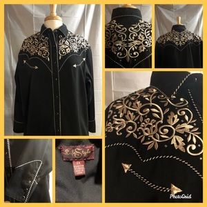 Western shirt black/cream stitching and bling